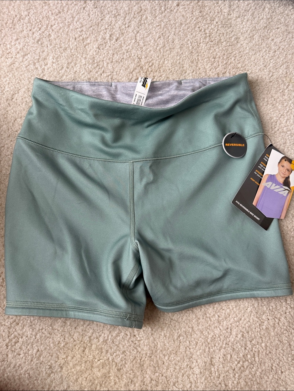 Girls 10/12 AVIVA NWT Reversible Sage Green/Gray Kids' Active Shorts